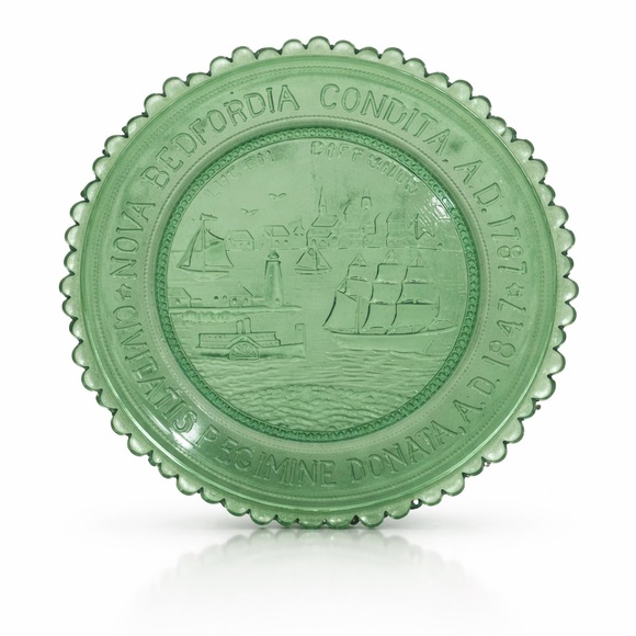 Other - Vintage New Bedford Green Glass Seal Plate 3.5” City of New Bedford Markey 1979